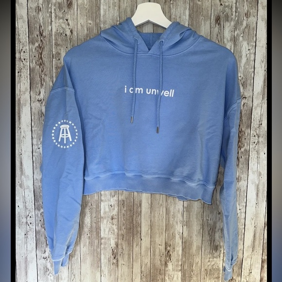 Barstool Chicks "I Am Unwell  Call Her Daddy" Light Blue Crop Hoodie Medium - Picture 6 of 6